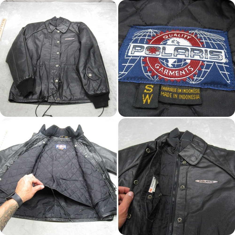 Polaris Jacket Womens‎ Small Black Cowhide Leather Removable Liner Moto VTG Rare